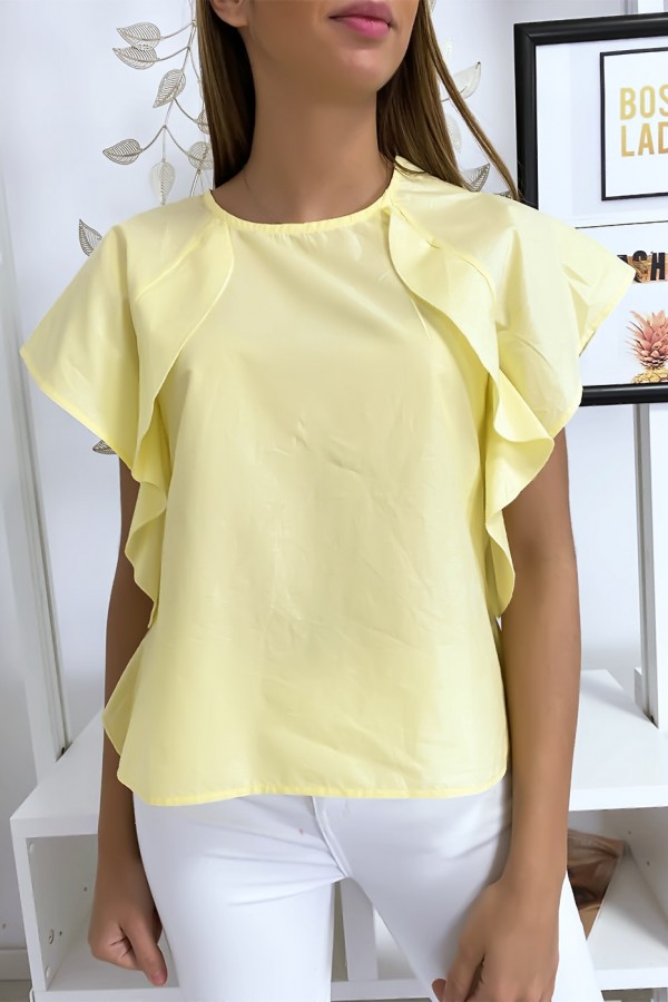 Blouse jaune à volant avec trois boutons à l'épaules - 6