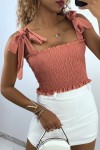 Crop top bustier froncé rose foncé avec bretelle à nouer  - 1