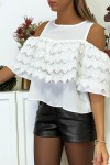 Blouse blanche à épaules dénudées et doublure crochet - 4