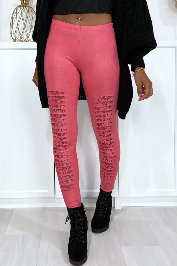 Legging fuchsia effilé à l'avant et doublé en dentelle - 4