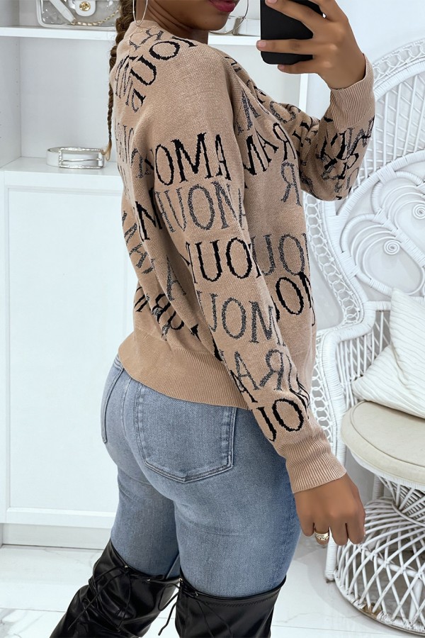 Pull taupe avec écriture Amour - 2