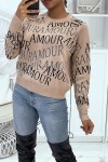 Pull taupe avec écriture Amour - 3