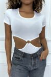 Body blanc tee shirt facon trikini avec anneaux - 5