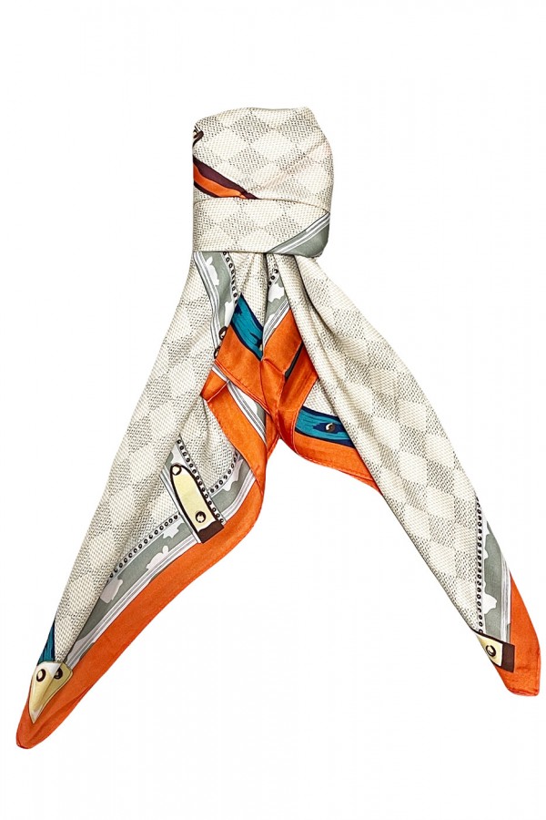 Foulard en soie orange imprimé - 3