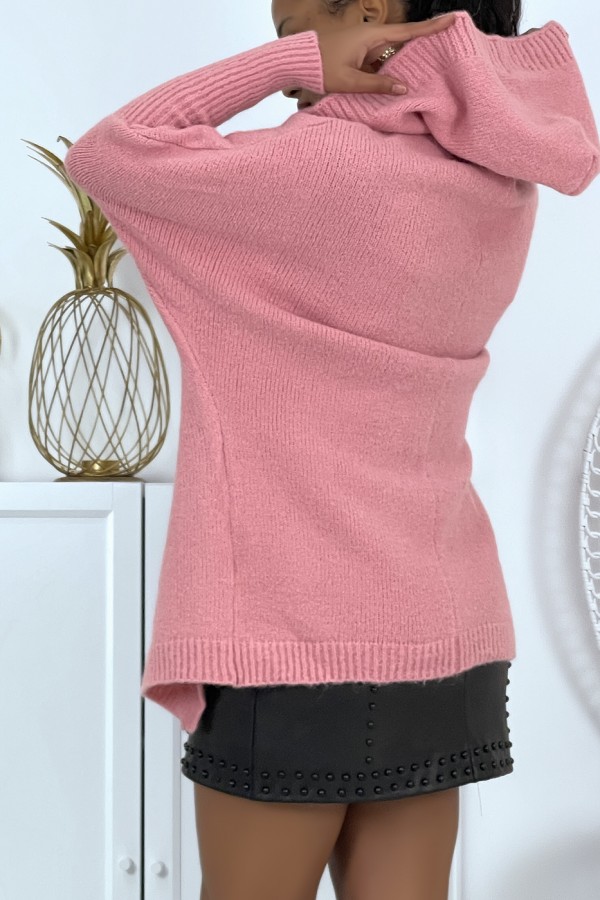 Gilet épais rose à capuche et manches chauve-souris - 5