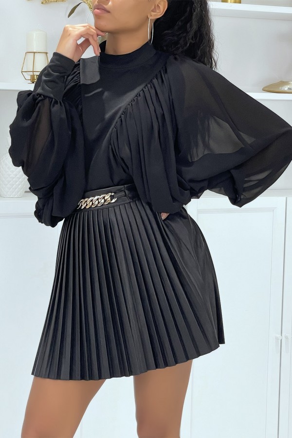 Blouse noire manches bouffantes en voile - 5