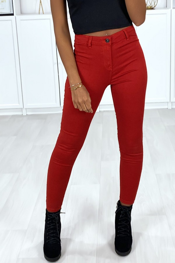 Jeans slim rouge très extensible avec poches à l'arrière - 2