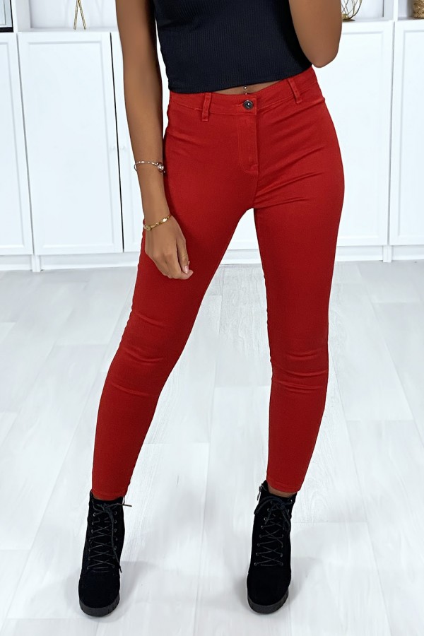 Jeans slim rouge très extensible avec poches à l'arrière - 4