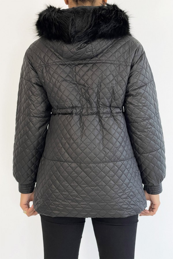 Manteau matelassé multi-poches noir à capuche - 4