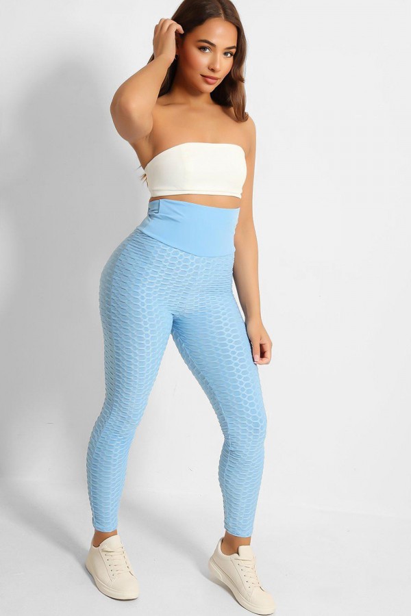 Legging push-up taille haute turquoise anti-cellulite effet minceur avec noeud au dos - 1