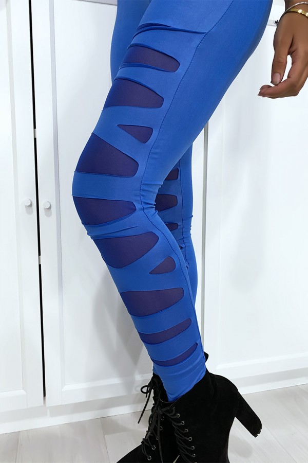 Legging bleu avec joli motif coupé et doublé en résille - 4