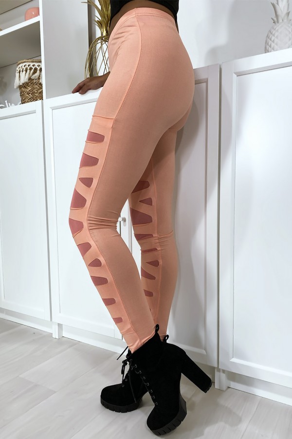 Legging rose avec joli motif coupé et doublé en résille - 3