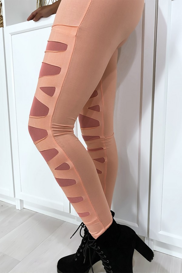 Legging rose avec joli motif coupé et doublé en résille - 4