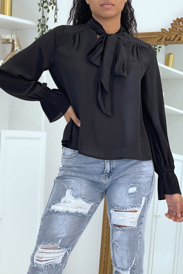 Blouse fluide noire à manches longues - 2