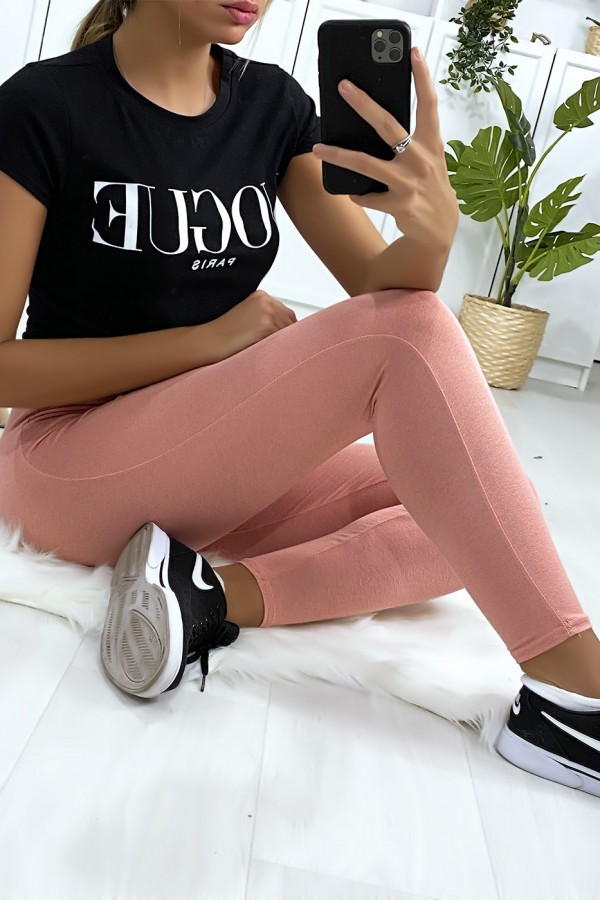 Leggings uni basique couleur rose  . - 3