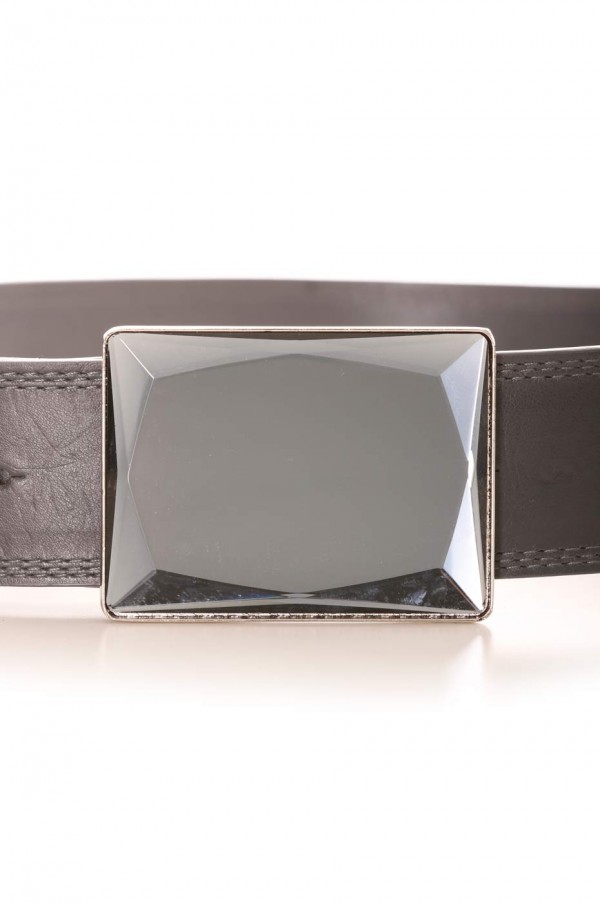 Ceinture gris foncé avec boucle carrée effet miroir. Accessoire LDF0058 - 2