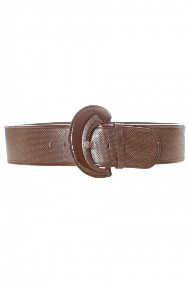 Ceinture marron style matelassé avec boucle ovale brillante. - 1