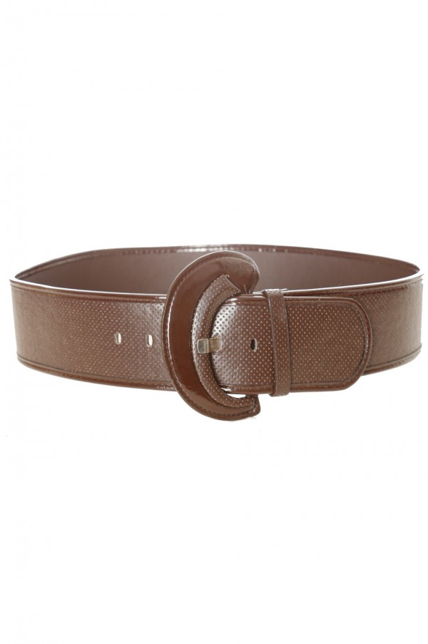 Ceinture marron style matelassé avec boucle ovale brillante. - 2