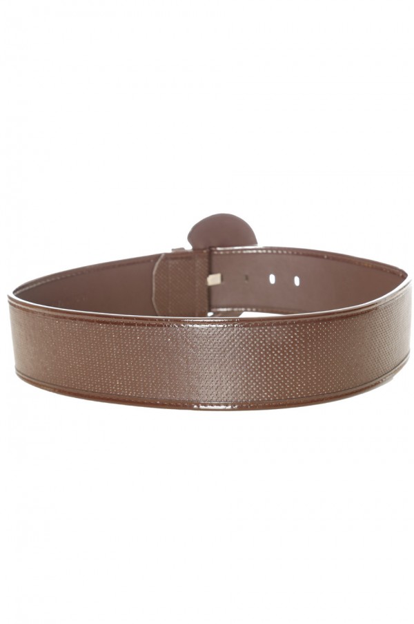 Ceinture marron style matelassé avec boucle ovale brillante. - 3