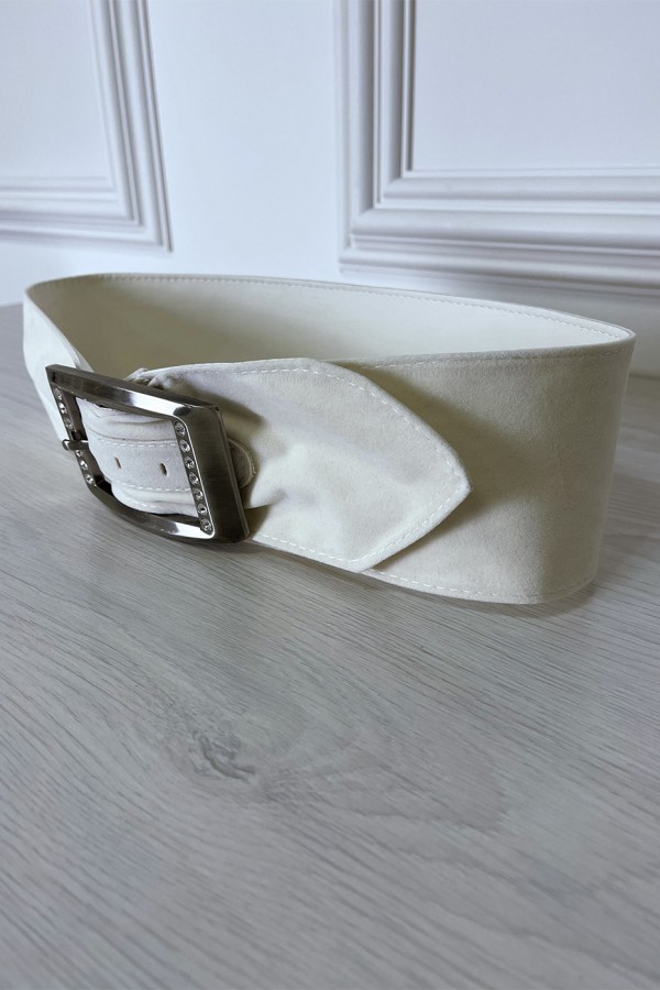 Ceinture blanche en suédine avec strass sur la boucle - 1