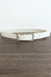 Ceinture blanche en simili avec boucle rectangulaire ornée de strass - 1