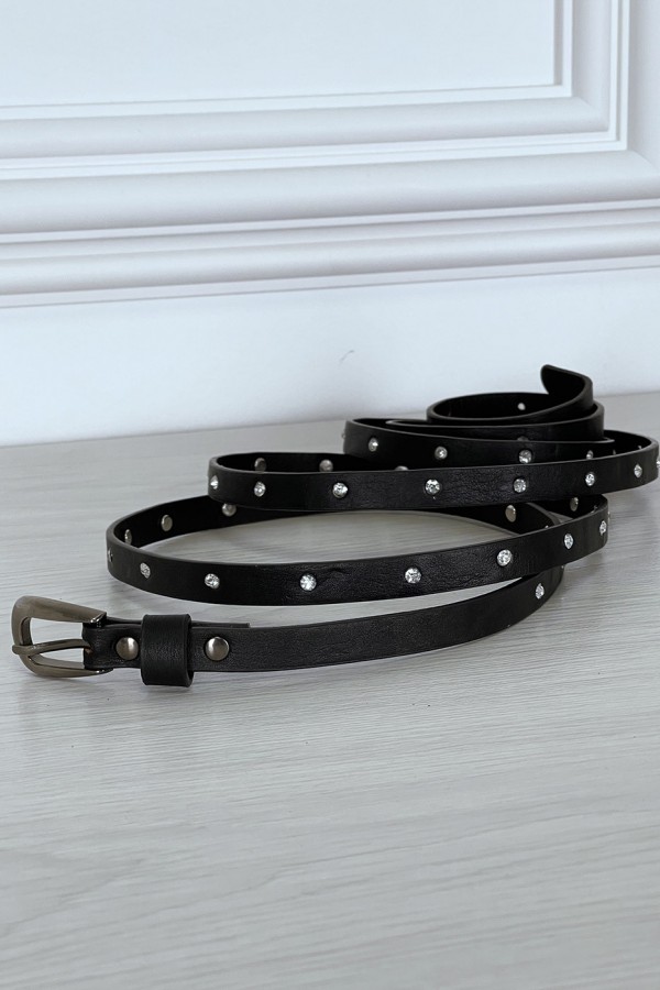 Ceinture noire fine très longue de 2 mètres à strass - 3