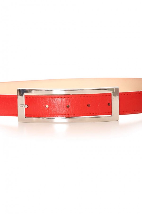 Ceinture Rouge avec boucle rectangulaire argentée. Accessoire 9001 - 2