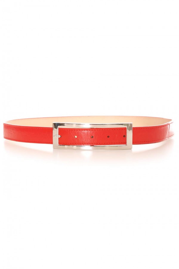 Ceinture Rouge avec boucle rectangulaire argentée. Accessoire 9001 - 3