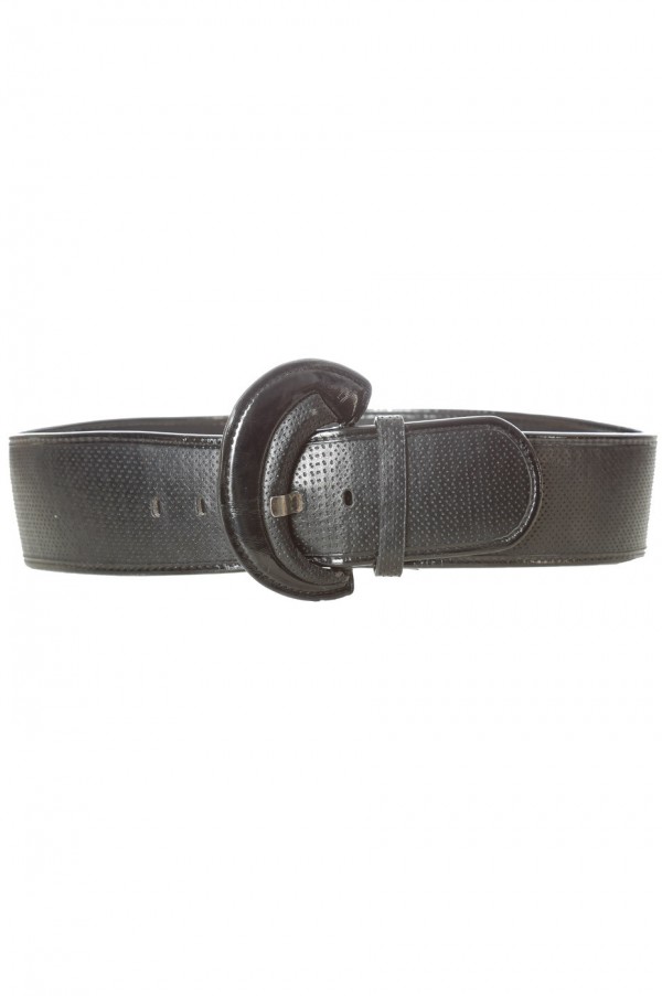 Ceinture noir style matelassé avec boucle ovale brillante. BG-0101 - 1