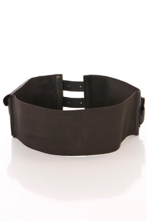 Ceinture noire large, double boucle et pochettes accessoires. D7235 - 4