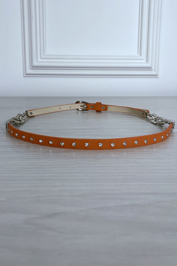 Fine ceinture orange avec accessoire et strass - 4