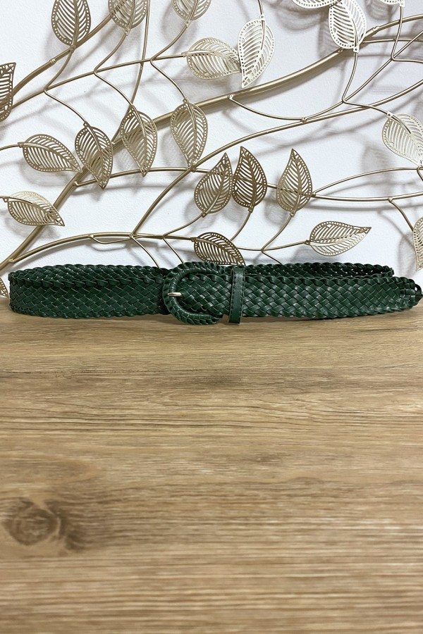 Ceinture tressé en simili vert canard - 1