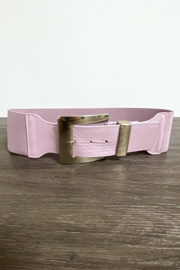 Grosse ceinture lila avec boucle argenté et élastique à la taille - 4