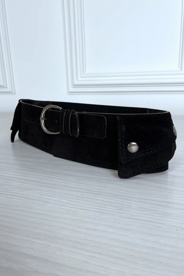 Ceinture noire en suédine avec pochette intégré sur les côtés - 2