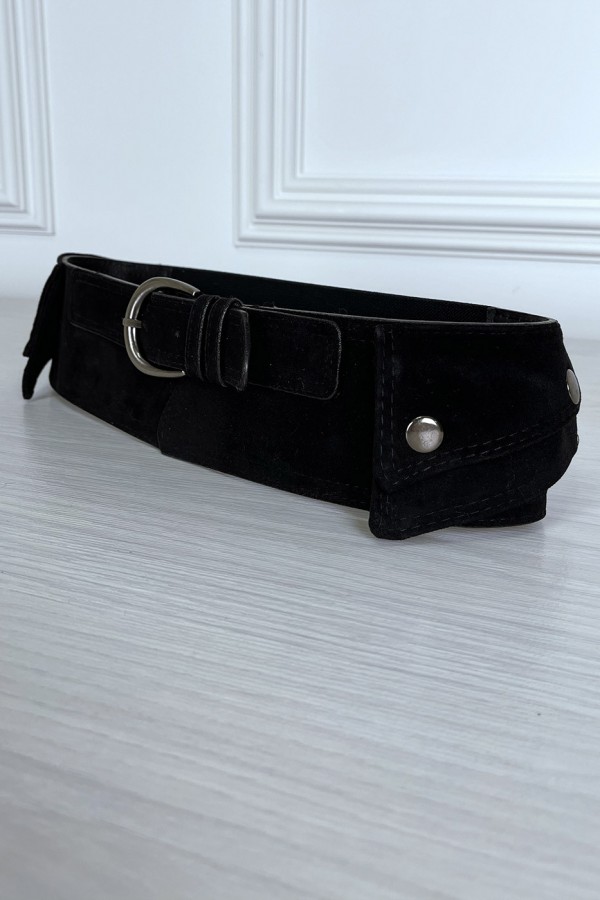 Ceinture noire en suédine avec pochette intégré sur les côtés - 3