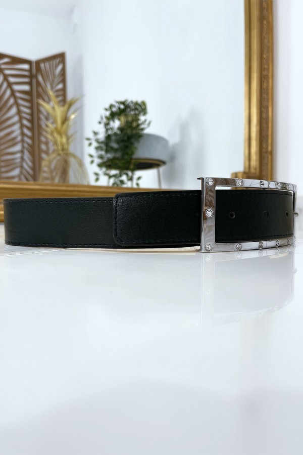 Ceinture verte avec boucle rectangle strass et argenté - 10