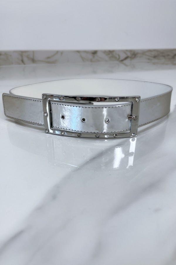 Ceinture argenté avec boucle rectangle strass et argenté - 2