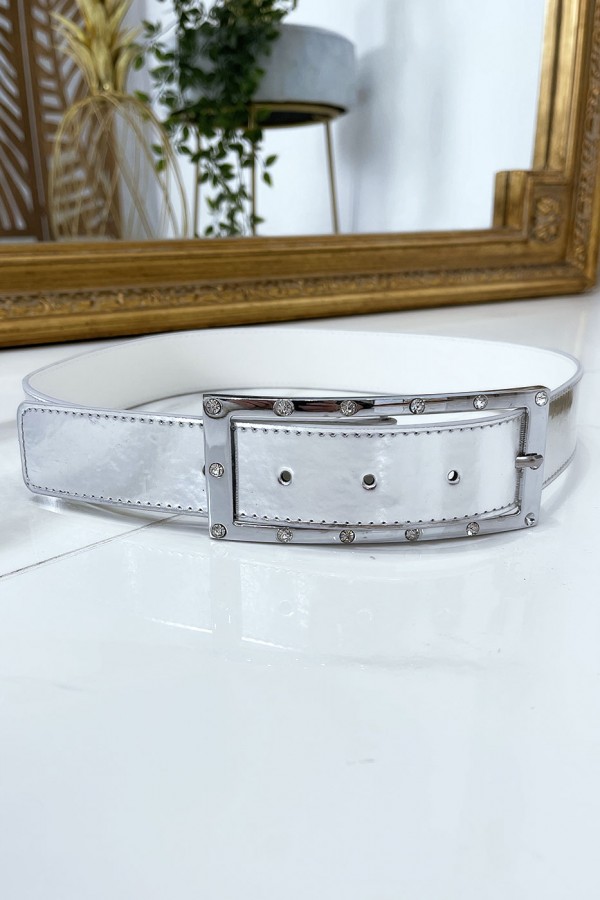 Ceinture argenté avec boucle rectangle strass et argenté - 3