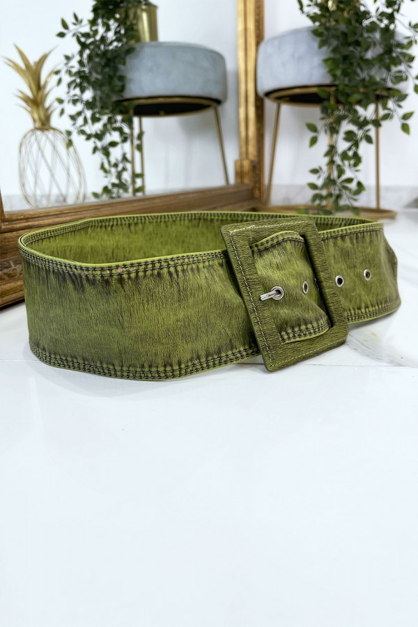 Ceinture verte femme effet usé vintage - 3