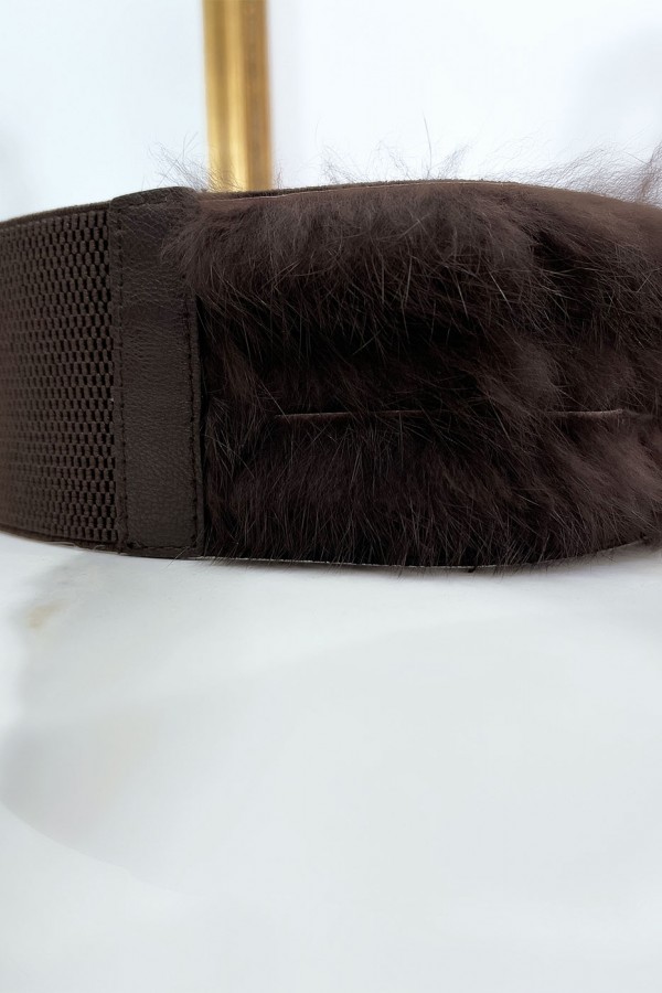 Ceinture élastique marron avec accessoire et plume - 6