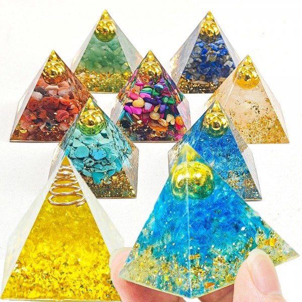 Pyramide d'énergie multicolore en cristal naturel, résine de chakra guérison Reiki 4cm|2,69 €|OKKO MODE