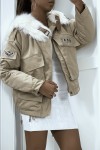 Manteau aviateur taupe à intérieur en fausse fourrure très doux et écriture Army - 3