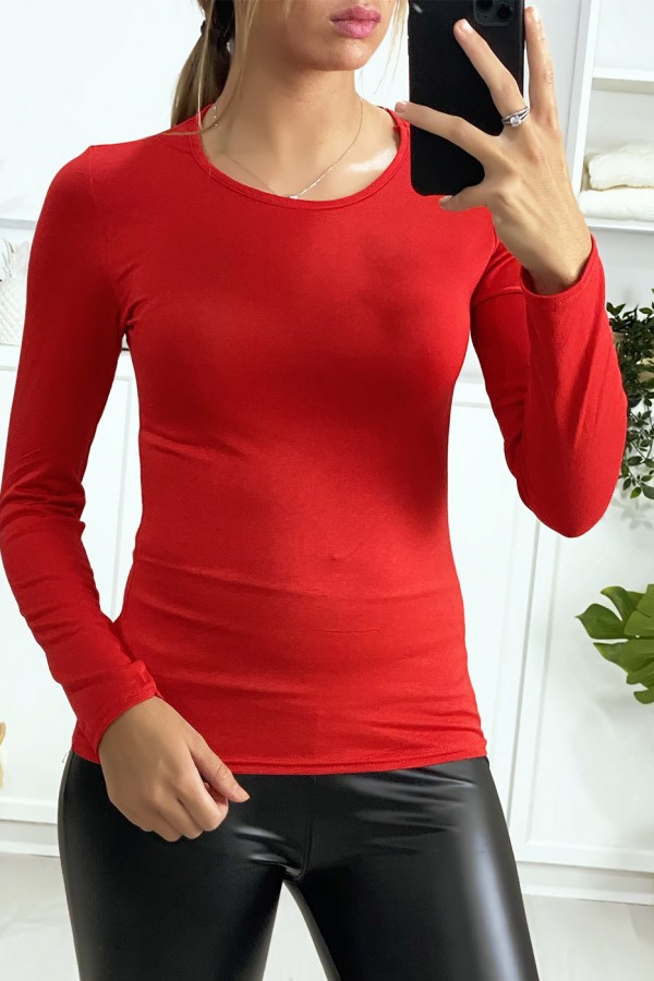 Sous-pull rouge à col rond très tendance. Vêtement femme pas cher. - 1