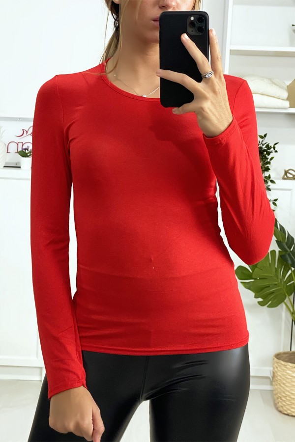 Sous-pull rouge à col rond très tendance. Vêtement femme pas cher. - 2