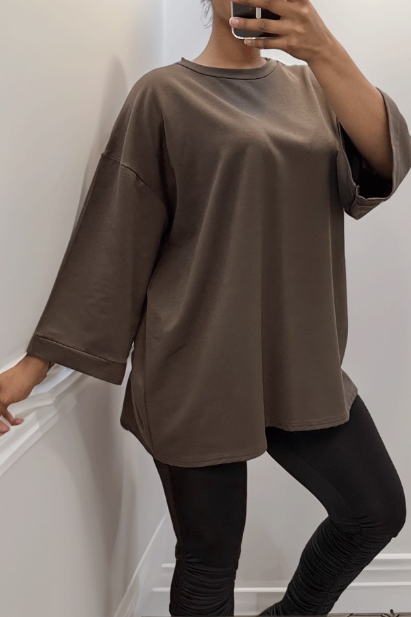 Sweat over size en coton choco  - 2