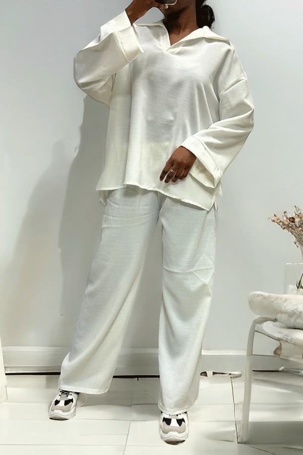 Ensemble tunique et pantalon palazzo blanc over-size - 2