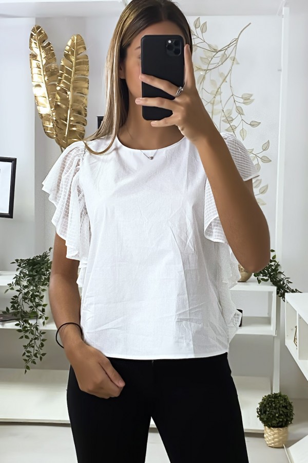 Blouse blanche avec manches volante en tulle - 3