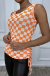 Debardeur orange a damier blanc - 1