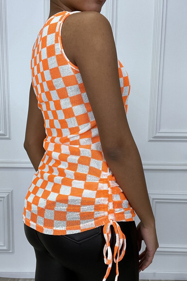 Debardeur orange a damier blanc - 2