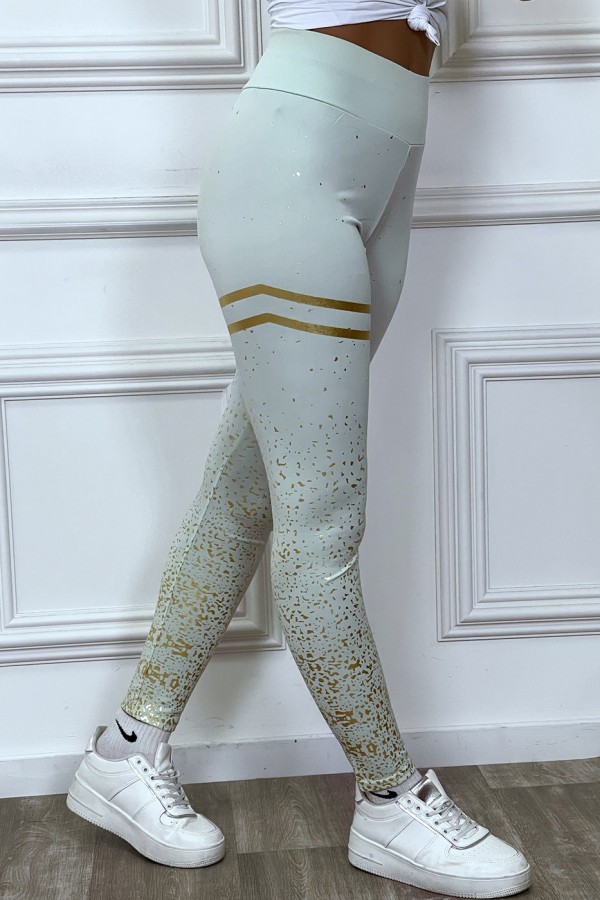 Legging vert d'eau avec taches et bandes dorées - 2